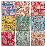 DIYANAIMPEX 10 Pc Cotton Cloth Napkins Hand Block Print Hand Made Size 16x16 Inch Printed Home Decor Indian Eco Friendly Mix Lot Dinner Napkins (Multicoloured)