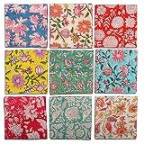 DIYANAIMPEX 10 Pc Cotton Cloth Napkins Hand Block Print Hand Made Size 16x16 Inch Printed Home Decor Indian Eco Friendly Mix Lot Dinner Napkins (Multicoloured)