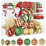 Alupssuc 100 Pcs Christmas Ball Ornaments Set, Santa Claus and Snowman Christmas Tree Decoration Baubles for Indoor Outdoor Holiday Wedding Party Decoration Tree with Hanging Rope, Red & Green & Gold