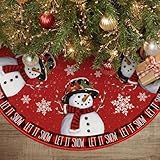 AVOIN colorlife Let It Snow Snowman Christmas Tree Skirt, Xmas Winter Holiday Party Tree Mat Indoor Outdoor Decoration 36 Inch