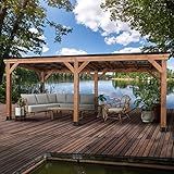 Backyard Discovery Arcadia 20' x 9.5' Cedar Wood Outdoor Gazebo Pavilion with Hardtop Galvanized Steel Slope Roof, Snow Support, Wind Resistance, PowerPort, Shade for Garden, Patio, Deck, Entertaining