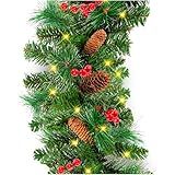 Best Choice Products 9ft Pre-Lit Holiday Pre-Decorated Christmas Garland for Stairs, Fireplace, Decoration w/PVC Tips, 50 Lights, Pine Cones, Berries - Unflocked