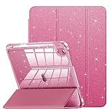 INFILAND Compatible with iPad A16 11th Generation 11 Inch 2025 Case, iPad Case 10th Generation 10.9 Inch, Glitter Cover with Sparkly Clear Back, Pencil Holder, for Kids Girls (Rose Pink)