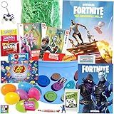 ColorBoxCrate Battle Royale Easter Basket DIY 25+ Pieces with Battle Royale Action Figures, How to Draw Book, Gaming Journal, Gamer Easter Candy, Jelly Beans, Easter Eggs and More