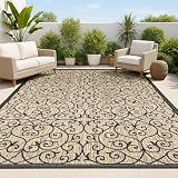 JONATHAN Y Vintage Filigree Indoor Outdoor Area Rug 8X10 Black/Khaki, Madrid Textured Weave for Backyard, Patio, Porch, Easy-Cleaning, High Traffic, Pet-Friendly, Non-Shedding (SMB107A-8)