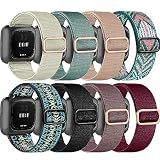 Zspoly 8 Pack Elastic Bands Compatible with Fitbit Versa 2/Versa for Women Men, Adjustable Nylon Braided Strap Solo Loop Sport Replacement Wristband
