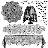 5Pack Halloween Decorations Indoor Halloween Spider Web Tablecloth Table Runners Fireplace Mantel Scarf Cobweb Lampshade Scary 3D Bats for Halloween Spooky Home Decor