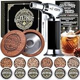 Whiskey Smoker Kit with 3-Flame Torch - 6 Wood Chips & Gift Box for Smoking Drinks| Cocktail Smoker Kit| Bourbon Smoker Kit| Old Fashioned Smoker Kit | Whiskey Gift for Men (No Butane Incl.)