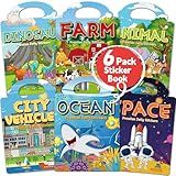 CREATIVETREES 6 Sets Reusable Sticker Book for Toddlers 3-6, Jelly Sticker Books for Toddler, Travel Sticker Activity Toys for Kids 3 4 5 6 Years Old Girls & Boys