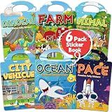 CREATIVETREES 6 Sets Reusable Sticker Book for Toddlers 3-6, Jelly Sticker Books for Toddler, Travel Sticker Activity Toys for Kids 3 4 5 6 Years Old Girls & Boys