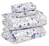 RUVANTI 100% Cotton Sheets Queen Size Set, 4 Pieces, Soft & Breathable Percale Weave Bedding, Deep Pocket 16", Hotel Standard, Crisp Cool Feeling, Durable, Perfect Floral Bed Sheet, Sweet Pea