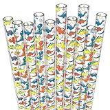Fiesta First 10 Short Reusable Hard Plastic Drinking Straws + Sturdy Cleaning Brush - for Cocktails, Small Cups, Kids Drinks - Dishwasher Safe BPA Free