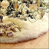 AOGU 48 Inch Faux Fur Christmas Tree Skirt White Plush Skirt for Merry Christmas Party Christmas Tree Decoration