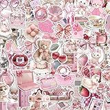 200 PCS Coquette Stickers, Pink Aesthetic Waterproof Vinyl Stickers for Girls, Preppy Sticker for Laptop, Water Bottles, Guitar Computer