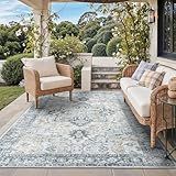 GENIMO Outdoor & Indoor Area Rug 5'x8', Waterproof, Non-Shedding, Easy Cleaning, Boho Mat for Patio, Living Room, Balcony, Dining Room, RV, Deck, Bedroom, Camping, Outside Carpet,Blue