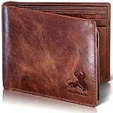 BULL GUARD RFID Blocking Bifold Mens Wallet Premium Top Grain Leather Brown Extra Capacity Wallet for Men Genuine Leather Western Brown, 11+ Cards, Flip Up ID Window, Gift For Men in Nice Gift Box