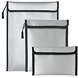 Fireproof Document Bags, 2000°F Heat Resistant, Waterproof Storage Pouches for Cash and Passports, 3-Pack, Black (Black-3Pack)