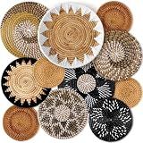 11 Pcs Boho Hanging Wall Basket Decor Handmade Woven Basket Wall Decorative Boho Wicker Baskets Placemats Round Farmhouse Bulrush Art for Rustic Home Decorations Christmas Gift(Stylish)