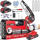 Mini Chainsaw, 6 Inch Mini Chainsaw Cordless, 2024 Upgraded Portable Handheld Small Chain saw for Wood Cutting, Tree Trimming, Courtyard, Household, and Garden (Includes 2 Batteries and 3 Chains)