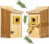 2 Pack Bird Houses for Outside Clearance with Copper Guard, Cedar Bird House Outdoor, Bluebird Finch Swallow Wren Chickadee Assembly Required，Lacquer Finished,Outdoor 5 Years Usage
