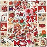 50Pcs Red Aesthetic Stickers Vintage Valentine's Day Stickers for Water Bottle Cartoon Retro Love Aesthetic Stickers for Kids Girls Women Vinyl Waterproof Retro Red Stickers for Laptop Party Supplies