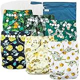 Leekalos Cloth Diapers Reusable for Boys and Girls, Baby Diaper Cloth with Inserts & Wet Bag One Size (Koala & Bee)