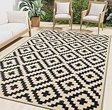 Smiry Waterproof Outdoor Rug 5x8 ft, Reversible Plastic Straw Patio Camping Rugs, Outdoor Indoor RV Mat Carpet for Patio, Outside Entry, Backyard, Deck, Bench, Picnic, Camper, Black & Beige