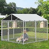 YITAHOME Outdoor Dog Enclosure with Metal Dog Gate, 7.5'x7.5' Dog Kennel Outside with Roof, Dog Fence Outdoor for Yard