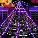 Halloween Decorations Outdoor, 200 LED Halloween Giant Spider Web Lights, 16.4Ft Lighted Spider Web Light up for Yard Haunted House Decor