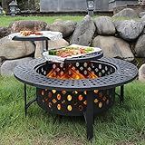 OutVue 42 Inch Fire Pit with 2 Grills, Extra Large Wood Burning Fire Pits for Outside with Lid & Poker, Heavy Duty Firepit,BBQ& Outdoor Firepit & Round Metal Table 3 in 1 for Patio, Picnic, Party