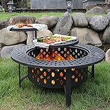 OutVue 42 Inch Fire Pit with 2 Grills, Extra Large Wood Burning Fire Pits for Outside with Lid & Poker, Heavy Duty Firepit,BBQ& Outdoor Firepit & Round Metal Table 3 in 1 for Patio, Picnic, Party