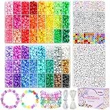 Gionlion 4200Pcs Pony Beads for Bracelet Making Kit, 48 Colors Kandi Beads Bracelet Kit, 2500PCS Rainbow Candy, 1700PCS Friendship Letter Bead with 20 Meter Elastic Strings