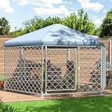 Betisef Large Dog Kennel Outside,Outdoor Dog Kennel with Roof,Large Dog Cage with Steel Fence Secure Lock for Garden/Yard (7x7x5 FT)
