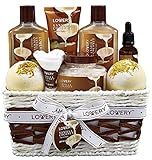 Gifts For Women Gift Basket for Women– 9 Piece Set of Vanilla Coconut Home Spa Set, Includes Fragrant Lotions, Extra Large Bath Bombs, Coconut Oil, Luxurious Bath Towel & More