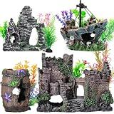 CousDUoBe 14 Pcs Aquarium Decorations Large Kit，Castle Fish Tank Bubbler Decorations，Starfish Barrel, Resin Cave Rock,Resin Material Sunken Ship,Aquarium Plants Large Fish Bowl Ornaments