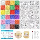 Dowsabel 24 Colors Friendship Bracelet Kit, 10000 Pcs 3mm Glass Seed Beads for Bracelets Making Kit with Letter Alphabet Beads A-Z, 8/0 Craft Bead for Jewelry Making with Needle Cord