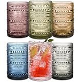 JPPSUJJ Colored Hobnail Drinking Glasses Set of 6, 15 oz Vintage Highball Glasses, Drinkware Kitchen Glasses for Cocktail, Iced Coffee, Beer, Ice Tea, Wine, Whiskey, Water