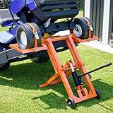 Riding Mower Lift 500lbs with Saves Effort Hydraulic Handle &Safety Ratchet Belt, Zero Turn Mower Lift Foldable Design Easy Storage, Lawnmower Jack for Lawn Mowers and Garden Tractors (Orange