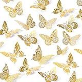 SAOROPEB 3D Butterfly Wall Decor - 48 Pcs, 4 Styles, 3 Sizes, Gold Butterfly Decorations for Birthday & Party Celebrations, Removable Stickers