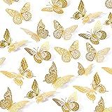 SAOROPEB 3D Butterfly Wall Decor - 48 Pcs, 4 Styles, 3 Sizes, Gold Butterfly Decorations for Birthday & Party Celebrations, Removable Stickers