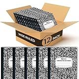 Rosmonde 12 Pack Composition Notebook Wide Ruled Bulk, 200 Pages (100 Sheets), 9-3/4 x 7-1/2", Hard Cover Wide Ruled Notebook Bulk, Black Marble Composition Notebooks, Bulk School Notebooks