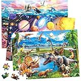 Puzzles for Kids Ages 4-6, 3 Pack 100 Pieces Large Puzzles for Toddlers 3-5 (Dinosaurs, Outer Space, Ocean Life), Learning & Educational Games for Kids 6-8, 19.75” x 13.75”