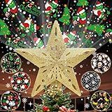 10" Christmas Tree Topper Star Lighted with 6 Projection Modes, Light Up Christmas Tree Topper Built-in LED Rotation Light, 3D Glitter Dynamic Projector Tree Top for Xmas Party Decorations Gift