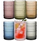 JPPSUJJ Colored Hobnail Drinking Glasses Set of 6,15 oz Vintage Highball Glasses,Drinkware Kitchen Glasses for Cocktail,Iced Coffee,Beer,Ice Tea,Wine,Whiskey,Water
