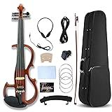 Vetimobato Electric Violin 4/4 Full Size Solid Wood Silent Violin Set for Adults Beginner Practice Electric Fiddle with Ebony Fittings Hard Case & Bow(5 String Rosewood Color)