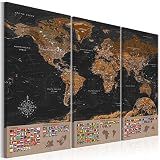 artgeist Pinboard World Map 53x35 in - Cork Board & Canvas Print Wall Art 3 pcs Memoboard with 50 Pins Noticeboard Message Board Image Picture Home Decor Travel Map Map of The World k-A-0205-p-e