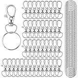 HXSEMAYIG 100PCS Keychain Hooks with Key Rings,Metal Swivel Lobster Claw Clasps, for Keychain Clip Lanyard, Jewelry Making, Crafts (Silver)