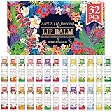 VISRIE 32 Pack Lip Balm, Natural Lip Balm Bulk with Vitamin E and Coconut Oil, Moisturizing Lip Balms for Dry Lips-16 Flavors