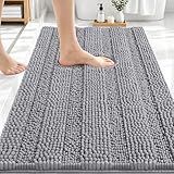 OLANLY Thick Bathroom Rugs 30x20, Extra Soft Absorbent Chenille Striped Bath Rugs, Rubber Backing, Machine Wash Dry, Bath Mats for Bathroom Floor, Tub and Shower, Home Decor Accessories, Grey