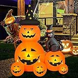 HOPOCO 6 FT Halloween Inflatable Decorations Spooky Ghost Pumpkin Lighted and Witch's Cat, Halloween Decorations Outdoor Inflatables Pumpkin Combo with Build-in LED Blow Up Inflatables for Yard Garden